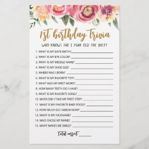 Papier Jeux de quiz pour 1er anniversaire modifiable