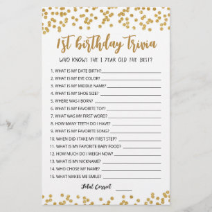 Papier Jeux de quiz pour 1er anniversaire modifiable