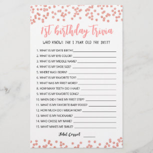 Papier Jeux de quiz pour 1er anniversaire modifiable