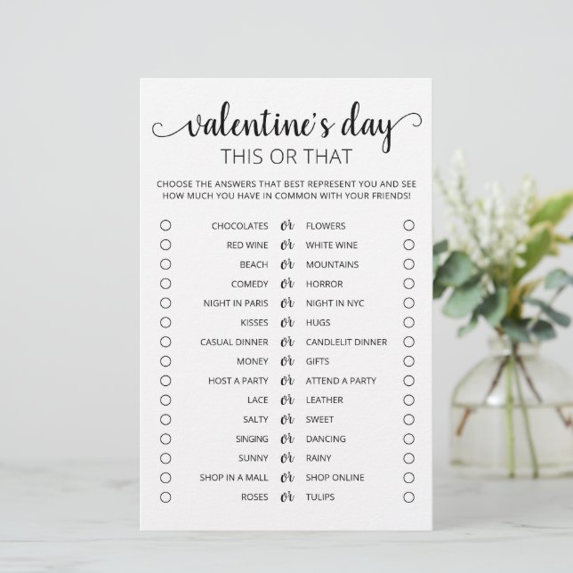 Papier Jeux de Saint-Valentin: ceci ou cela Jeu modifiabl (Debout devant)