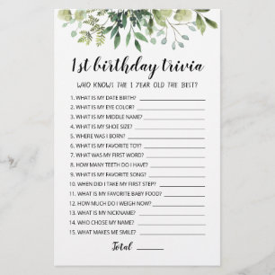 Papier Jeux de trivia pour 1er anniversaire modifiables