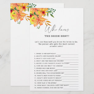 Papier Jeux Floral Qui connaît le mieux la mariée
