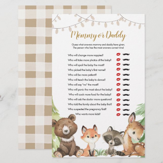 Papier Jeux pour maman ou papa Baby shower de bois (Devant / Derrière)