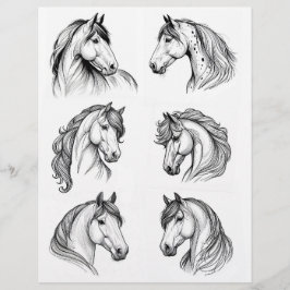 Papier Joli B&W Horse Head Line Dessins d'art