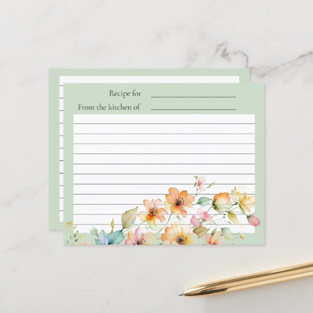 Papier Joli Boho Orange rose Aquarelle Fleurs sauvages (Devant/Arrière en situation)