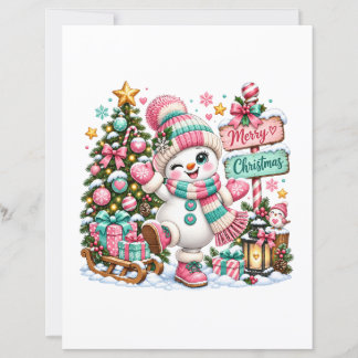 Papier Joli Bonhomme de Neige Rose de Noël
