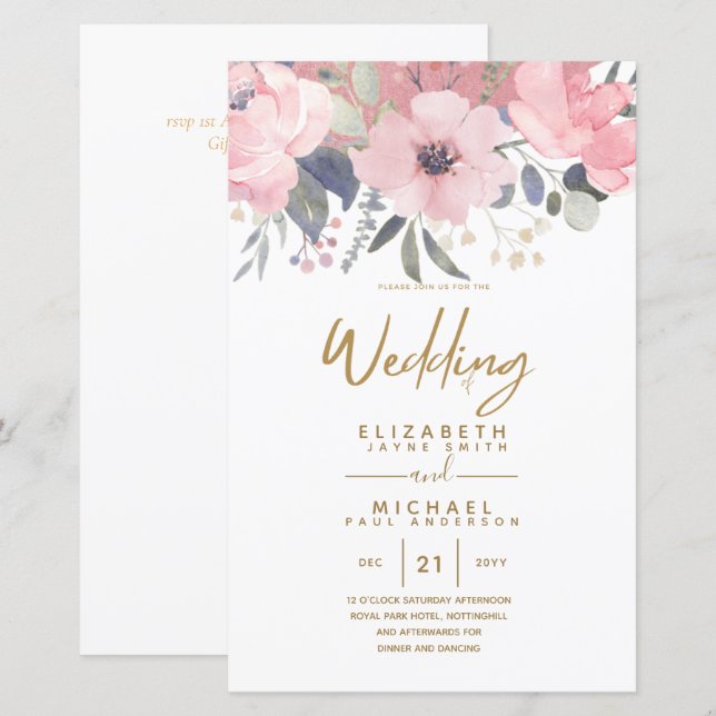 Papier Joli budget fille Rosegold Blush rose floral A9 (Devant / Derrière)