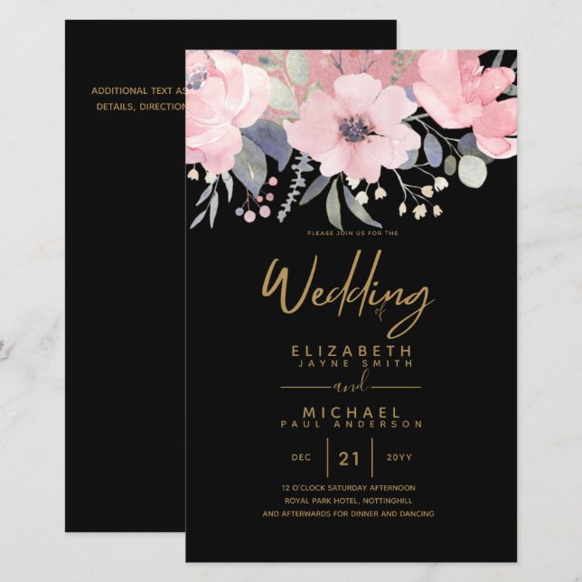 Papier Joli Budget Rosé Doré Blush Rose Floral A9 (Devant / Derrière)