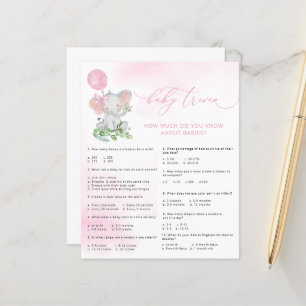 Papier Joli Eléphant Baby shower Baby Trivia Jeu