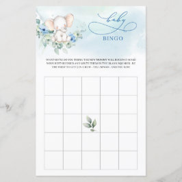 Papier Joli éléphant bleu fleurs eucalyptus bébé bingo