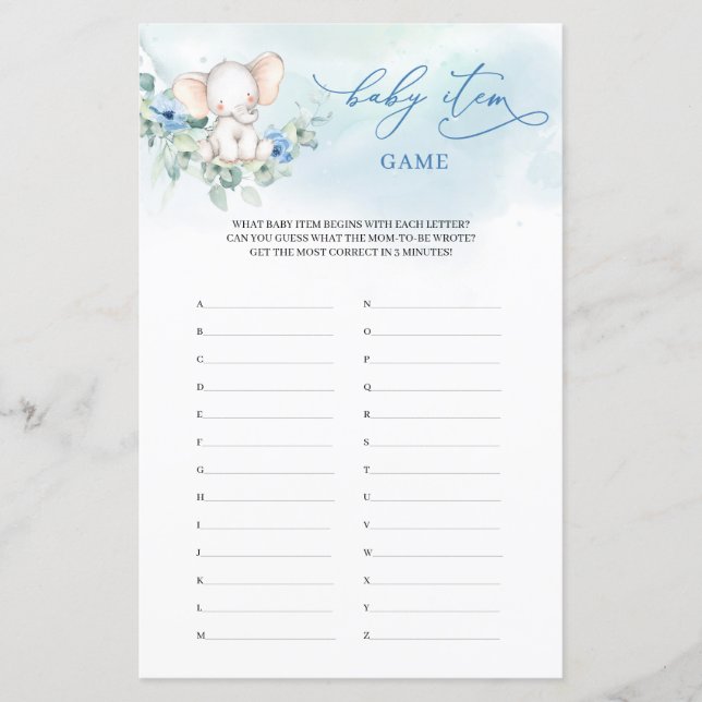 Papier Joli éléphant bleu fleurs verdure Baby Item Jeu (Devant)