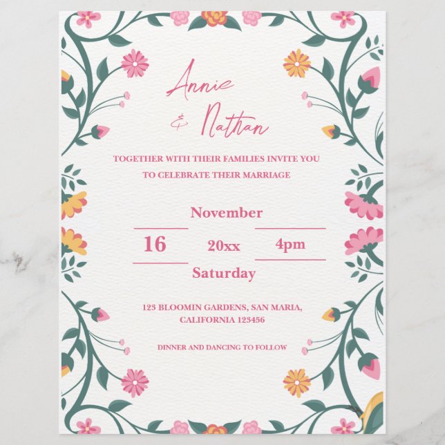 Papier Joli Faire-part de mariage Floral Complet (Devant)