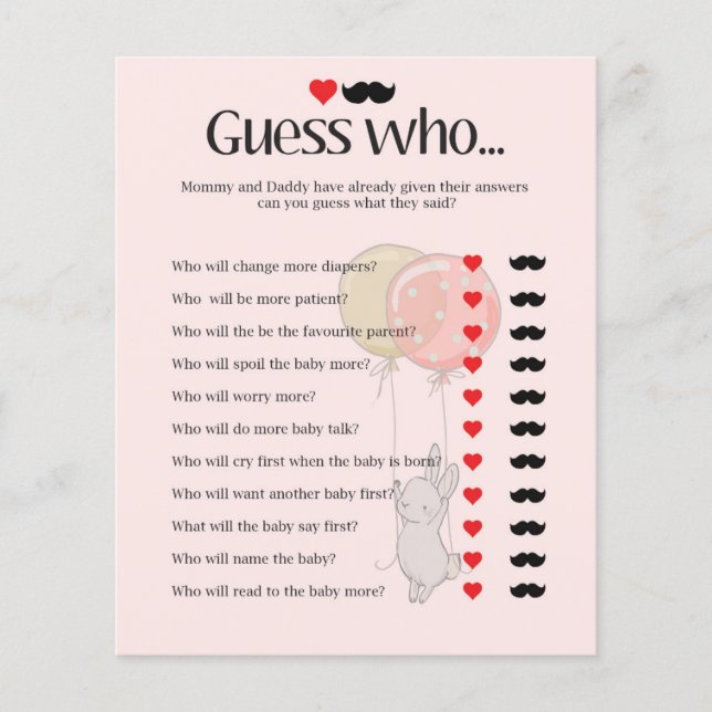 Papier Joli jeu de baby shower lapin (Devant)