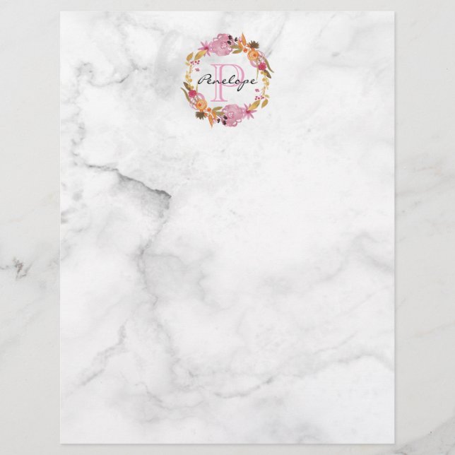 Papier Joli Monogramme de couronne de fleurs rose (Devant)