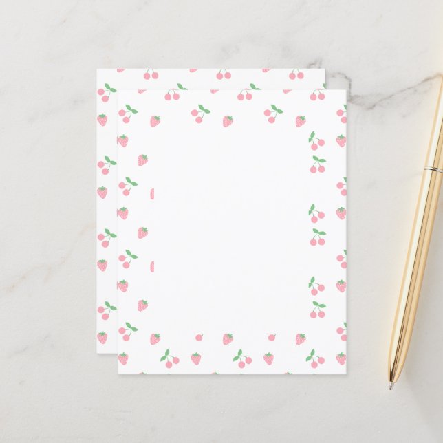 Papier Joli Motif de fruits de fraise de cerise rose (Devant/Arrière en situation)