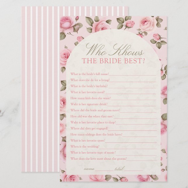 Papier Joli Rose Qui Connaît Le Jeu De Fête des mariées D (Devant / Derrière)