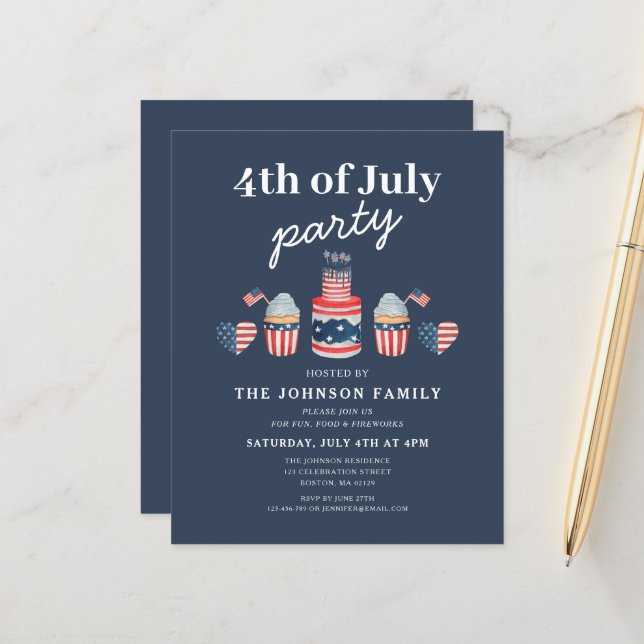 Papier Jolie 4 juillet Rouge Blanc Et Bleu (Devant/Arrière en situation)