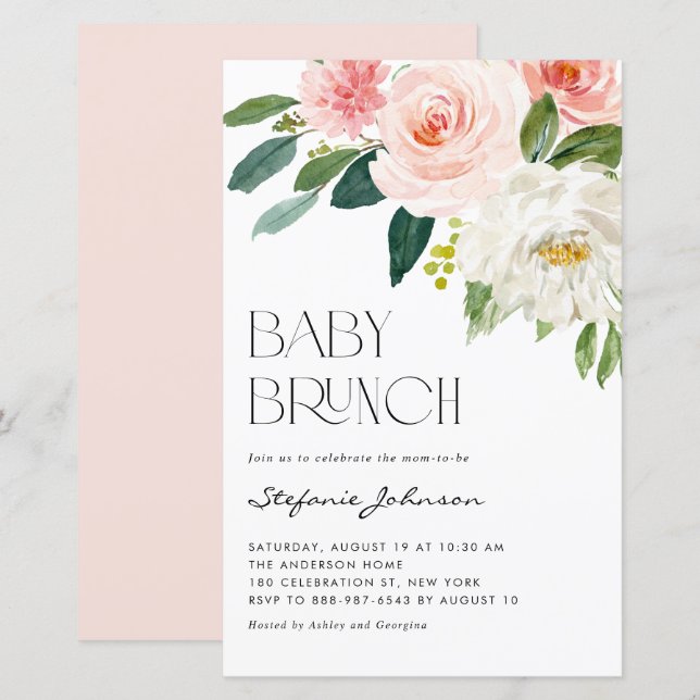 Papier Jolie aquarelle Fleurs Baby Brunch Invitation (Devant / Derrière)