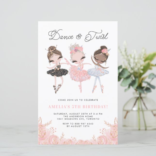 Papier Jolie Ballerinas Ballet Anniversaire Fête Invitati (Debout devant)