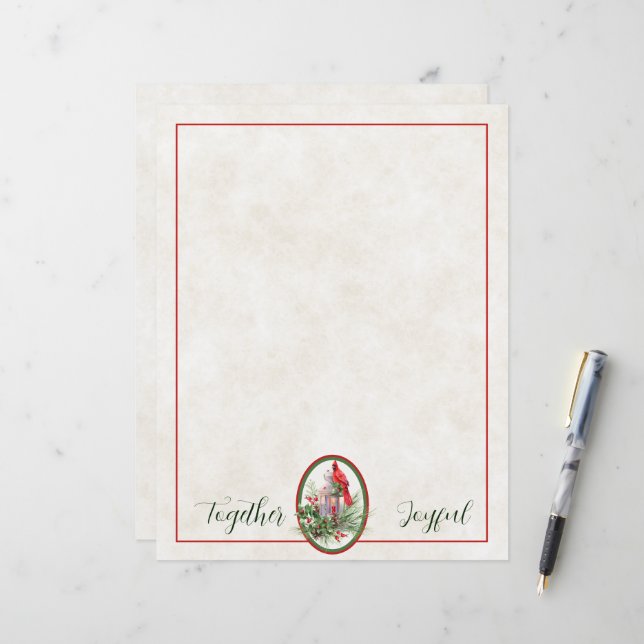 Papier Jolie lanterne avec houx et Noël cardinal (Devant/Arrière en situation)