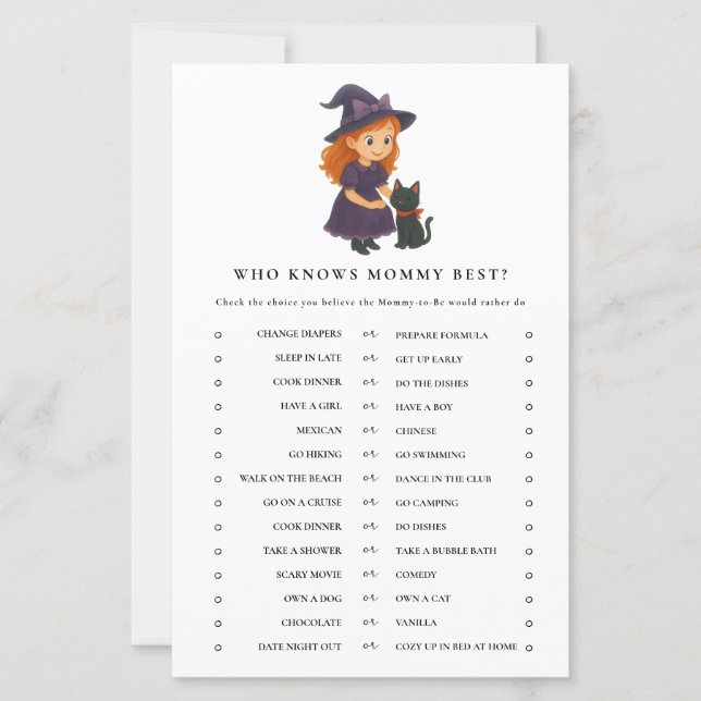 Papier Jolie Sorcière Halloween Baby shower Activité Jeu (Devant)