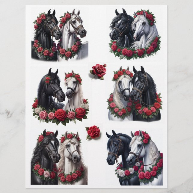 Papier Jolies paires de chevaux avec Roses rouges Fussycu (Devant)