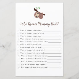 Papier Jote Sloth Baby shower Jeu Qui connaît maman Meill