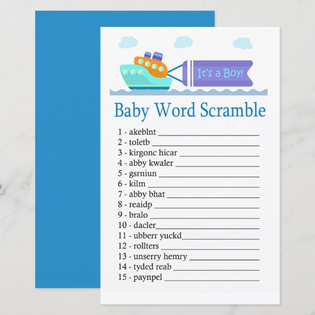 Papier Jouet Bateau Baby jeu de mots scramble (Devant / Derrière)