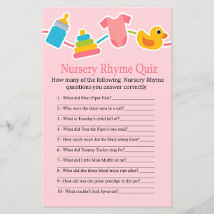 Papier Jouets bébé rose Nursery Rhyme Quiz baby shower je