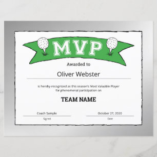 Papier Joueur MVP - Certificats MVP - Certificats de golf