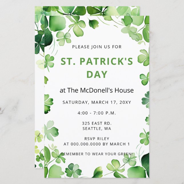 Papier Jour de la Saint Patrick du Shamrock de trèfle ver (Devant / Derrière)