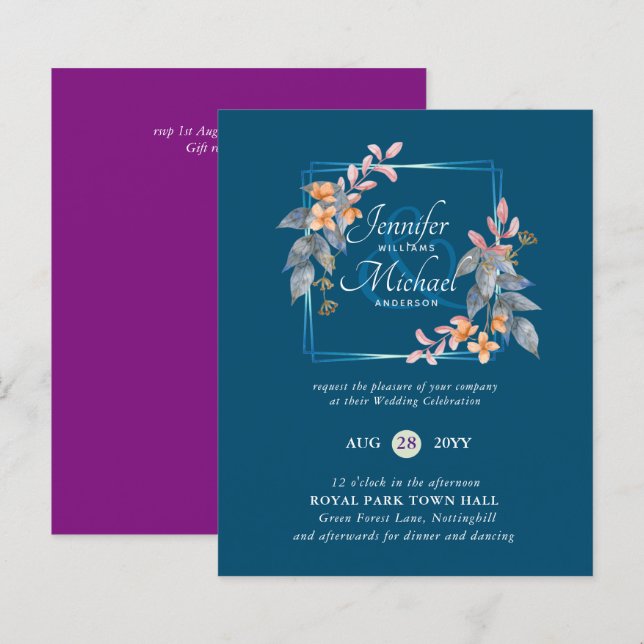 Papier Joyau Tones Mariage à thème Enregistrer Dates Budg (Devant / Derrière)