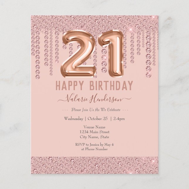 Papier Joyeux 21e anniversaire de la goutte de diamant ro (Devant)