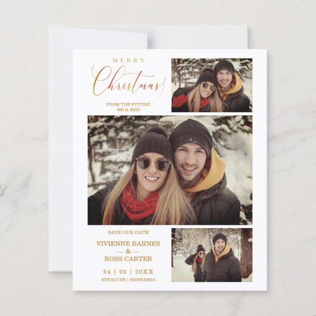 Papier Joyeux Noël 3 Photos Collage Couple (Devant)