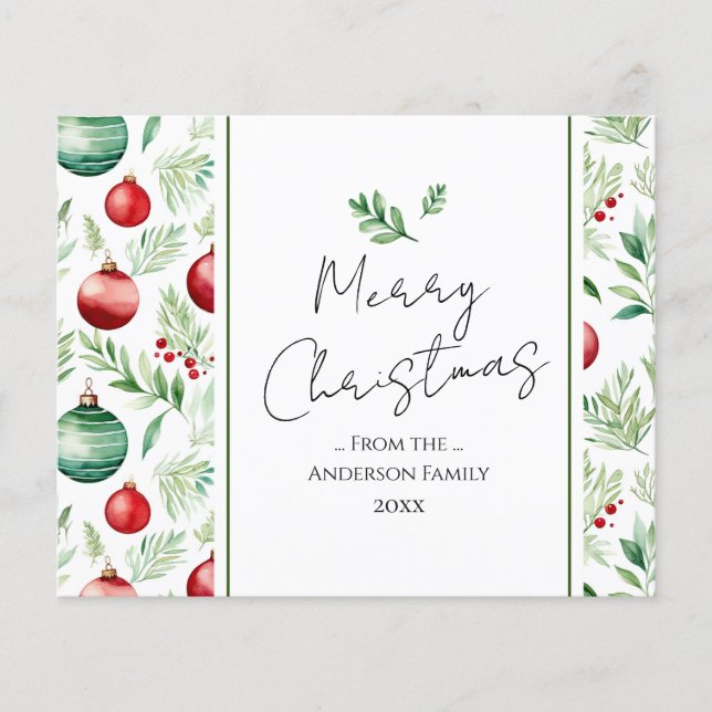 Papier Joyeux Noël Aquarelle Arbre Ornement (Devant)