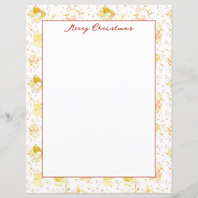 Papier Joyeux Noël Snowflakes Golden Jaune (Devant)