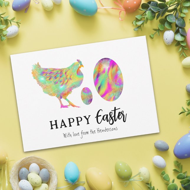 Papier Joyeux oeufs de Pâques et budget d'aquarelle de po (Personalized happy easter colorful watercolor cute chicken Easter eggs budget holiday greetings card)