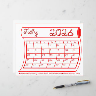 Papier Juillet 2026 Mois Calendrier Sm Rouge Tissu Fonte