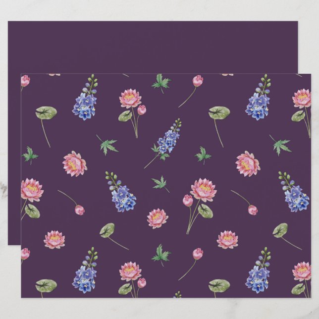 Papier Juillet Fleurs de naissance Larkspur Eau Lily Scra (Devant / Derrière)