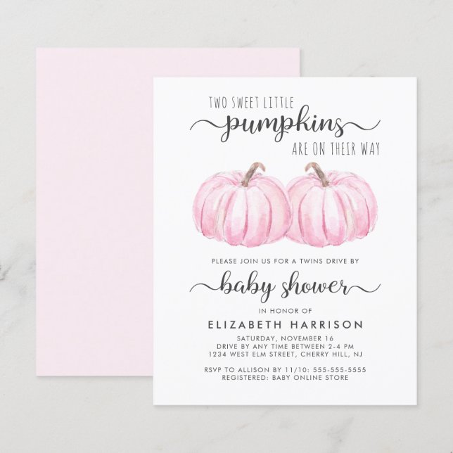 Papier Jumelles Citrouilles Rose Conduisent Par Baby show (Devant / Derrière)