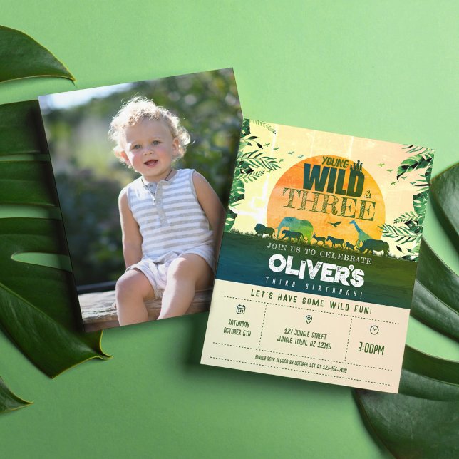 Papier Jungle Animal Young Wild & 3 Photo Anniversaire pa (Créateur téléchargé)