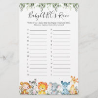 Jungle Animals Baby shower ABC's Race Game