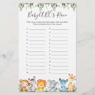 Papier Jungle Animals Baby shower ABC's Race Game