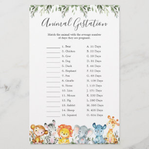 Papier Jungle Animaux Baby shower Animal Gestation Jeu