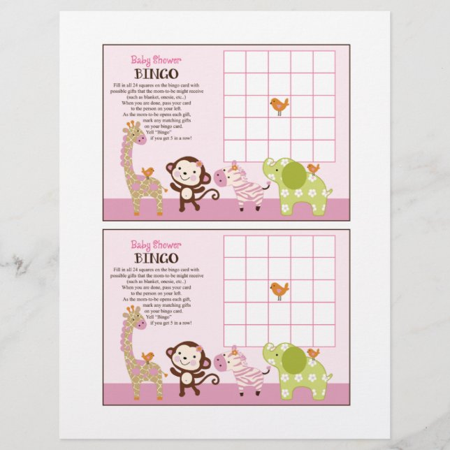 Papier Jungle Jill Girl Animaux "Baby shower Bingo" feuil (Devant)