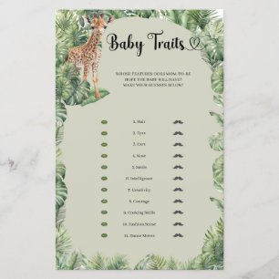 Papier Jungle Safari Animaux Tropical Baby Traits jeu
