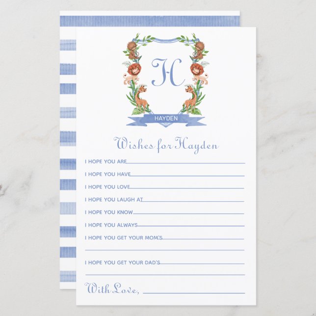 Papier Jungle Safari Crest Wives for Baby (Devant / Derrière)