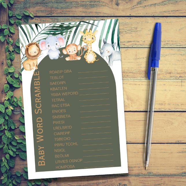 Papier Jungle Safari Thème Baby Word Scramble Jeu (Créateur téléchargé)