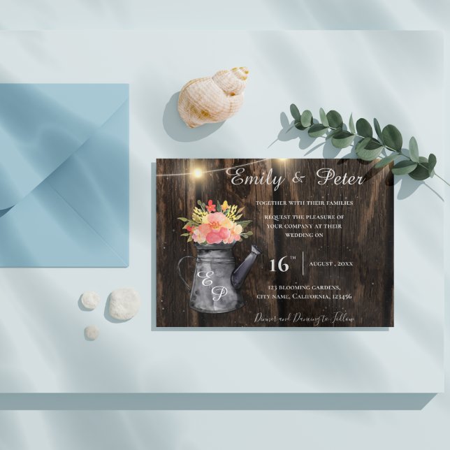 Papier Jus de bois rustique Mariage d'aquarelle orange (Rustic Wood Jug Orange Watercolor Floral Wedding Invitation)