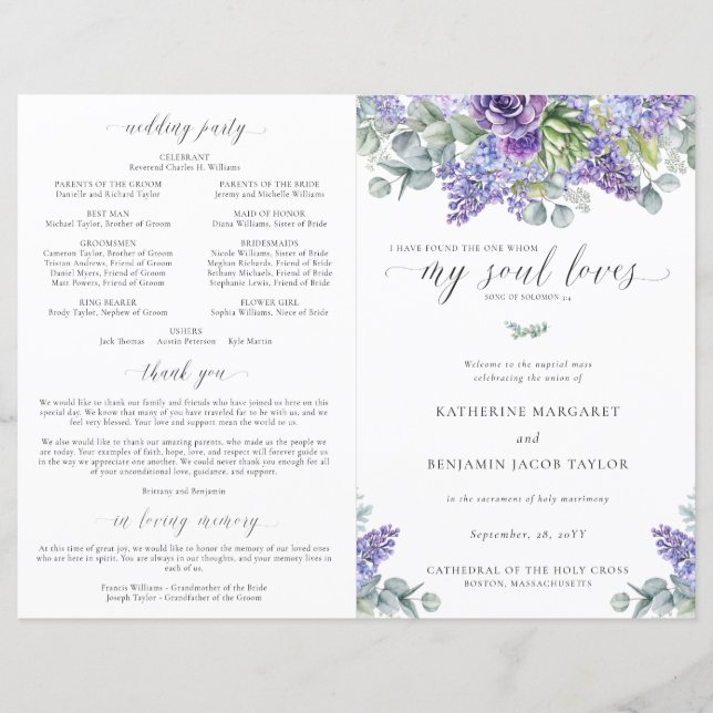 Papier Katherine Purple Catholic Mariage Mass Program (Devant)